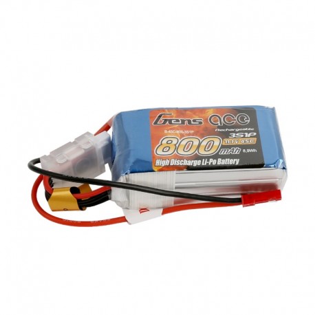 Gens Ace Lipo 800mAh 11.1V 45C 3S1P Lipo Battery Pack