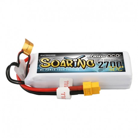 Gens Ace Soaring 2700mAh 11.1V 30C 3S1P LiPo Battery Pack with XT60 Plug
