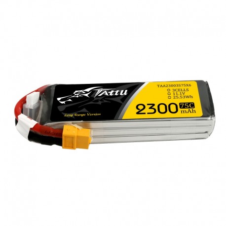 Tattu 2300mAh 11.1V 75C 3S1P Lipo Battery Pack with XT60