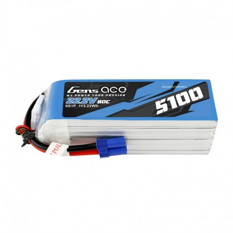 Gens Ace 5100mAh 80C 22.2V 6S1P Lipo Battery Pack with EC5 Plug