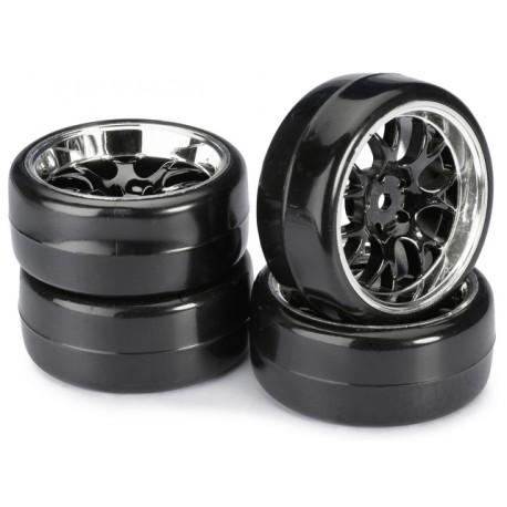 Absima Set Pneus e Jantes Drift LP Profile B" 1/10 Preto/Cromado (4 pcs)