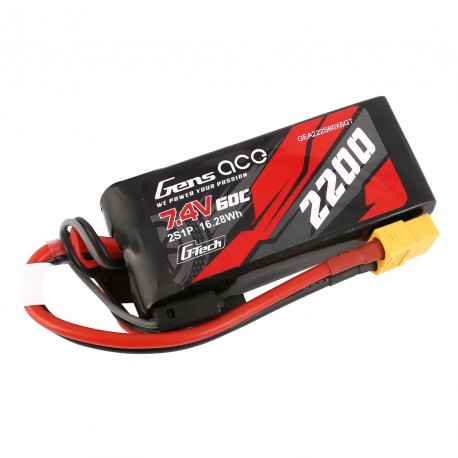 Gens Ace 2200mAh 7.4V 60C 2S1P Lipo Battery With XT60 Plug