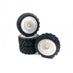 Absima 1/10 Set Pneus e Jantes "Rally Block Design" Branco (4 pcs)