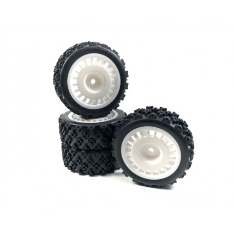 Absima 1/10 Set Pneus e Jantes "Rally Block Design" Branco (4 pcs)