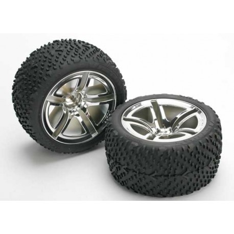 Traxxas 5573 Victory Tires, Twin-spoke Chrome Wheels Nitro Rear