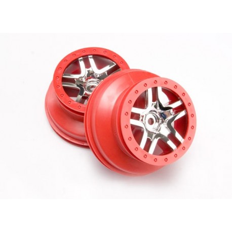 Traxxas 6872A Wheels, SCT Split-Spoke, Satin Chrome, Red